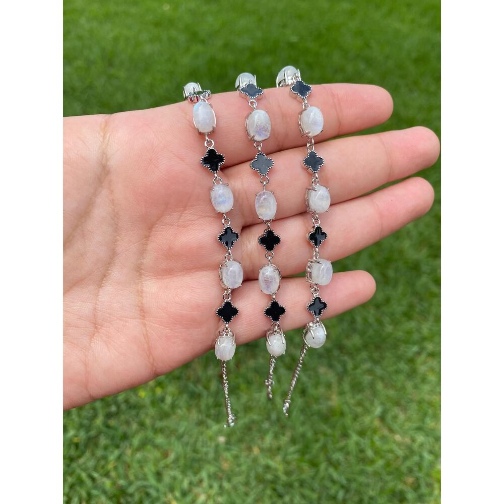 Moonstone and Clover Accent, Stainless Steel Bracelet, Unique Crystal Bracelets